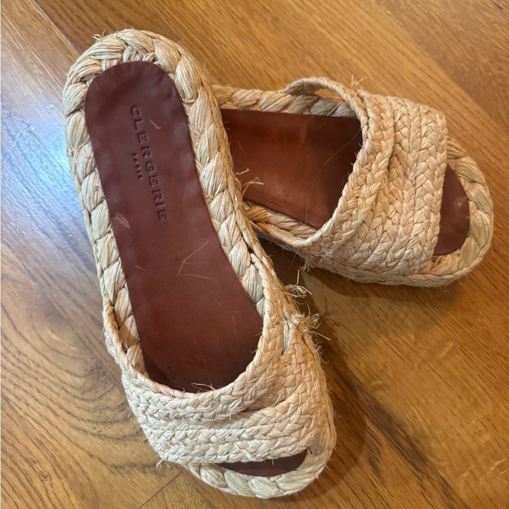Robert Clergerie Paris rafia platform slides